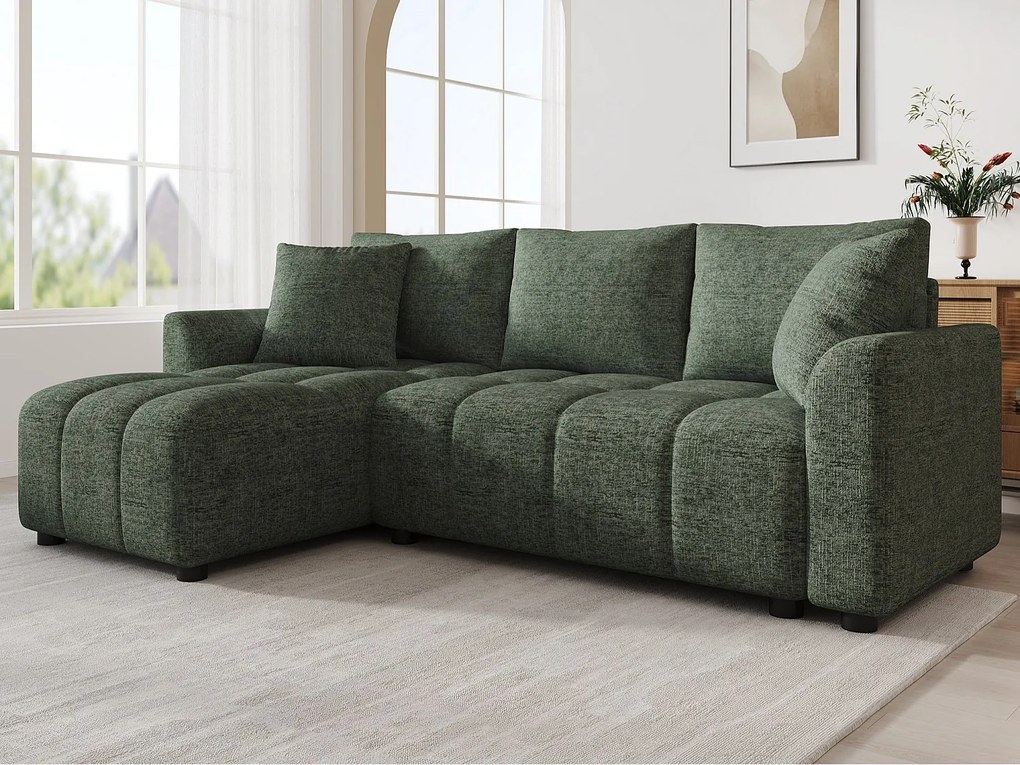 Sofa 3-osobowa - Sofa narożna rozkładana w kształcie L - Dostarczana z 2 poduszkami - Chenille - Zielony