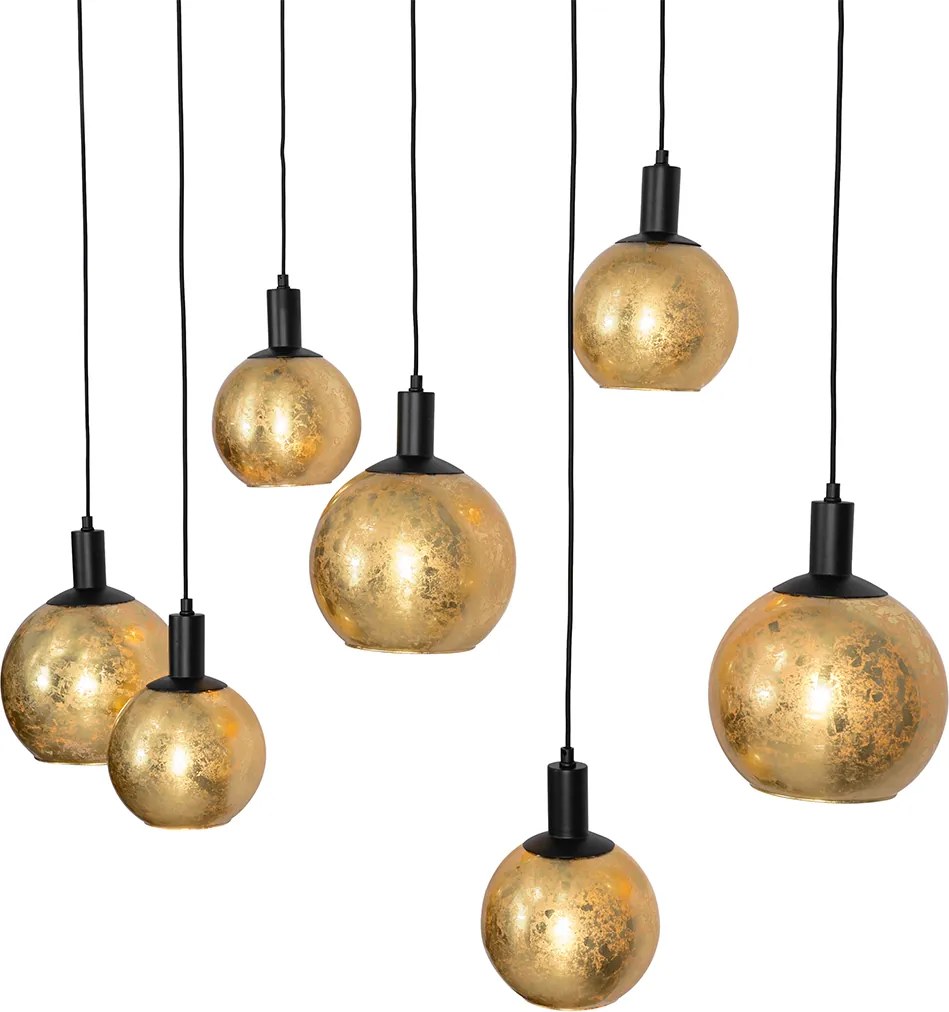 Inteligentna lampa wisząca czarna ze złotym szkłem 7-punktowa z 7 żarówkami Wifi A60 - Bert