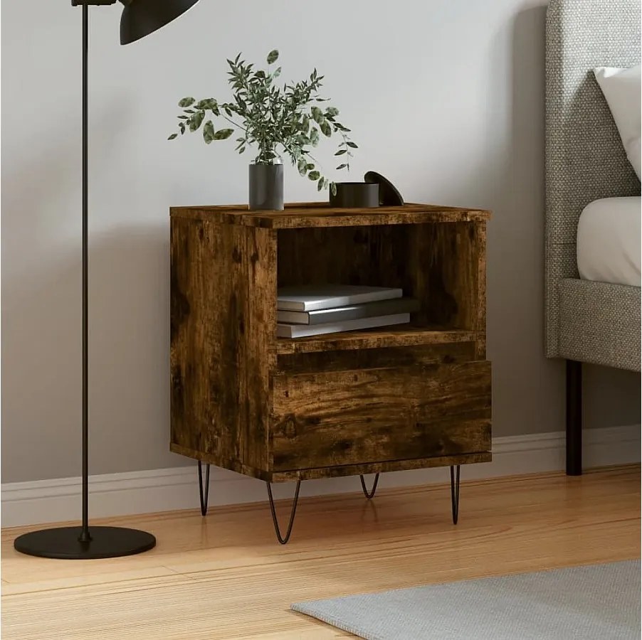 Stolik nocny dębowy dymiony 40x35x50 cm z szufladą i przegródką