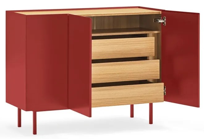 Czerwona niska komoda w dekorze dębu 110x85 cm Arista – Teulat