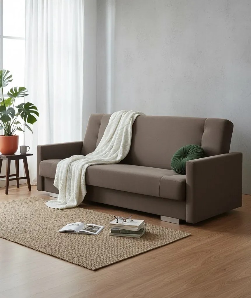 Brązowa tapicerowana wersalka z funkcją spania W3-L00