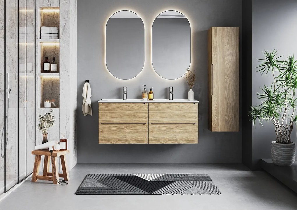 Zestaw do Łazienki 120cm Szafka z Umywalką Słupek Słupek Dąb Olejowany Etna