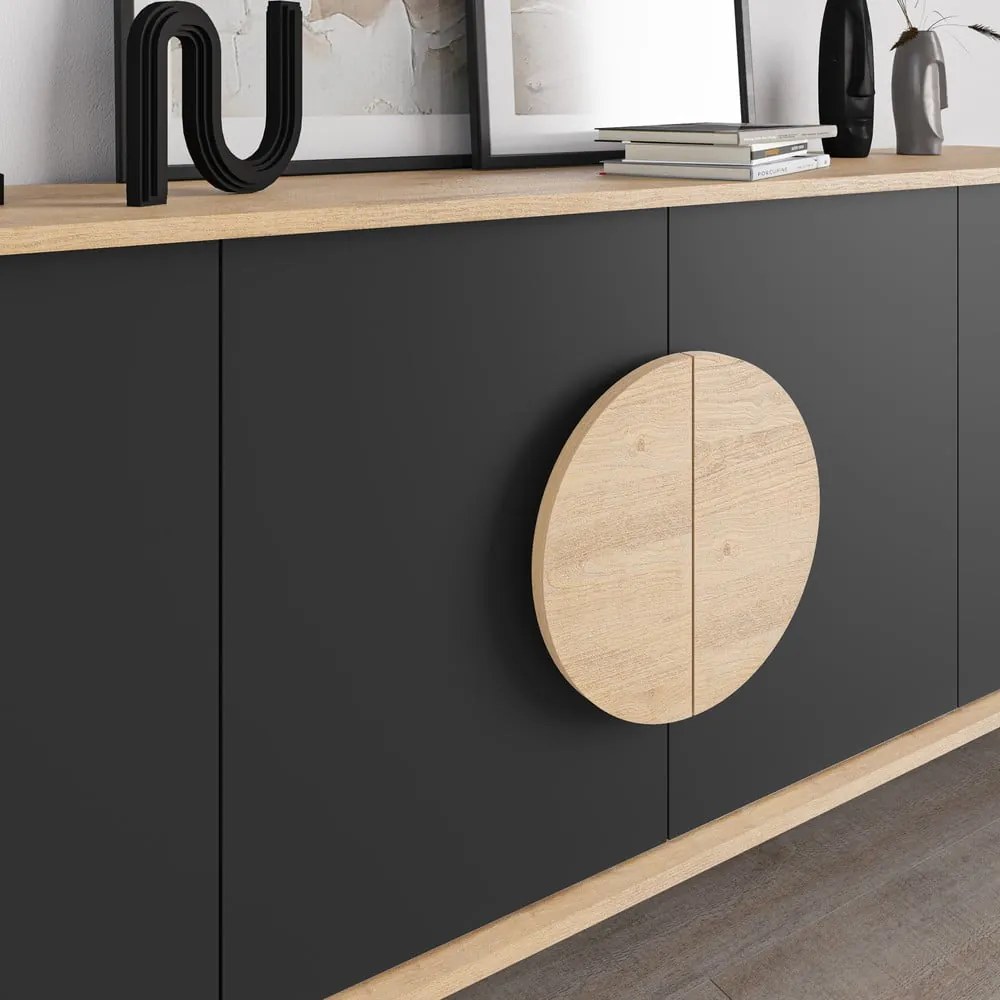 Czarna niska komoda w dekorze dębu 180x82 cm Vae – Marckeric