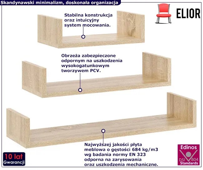 Zestaw półek ściennych w kolorze dąb sonoma - Dexa