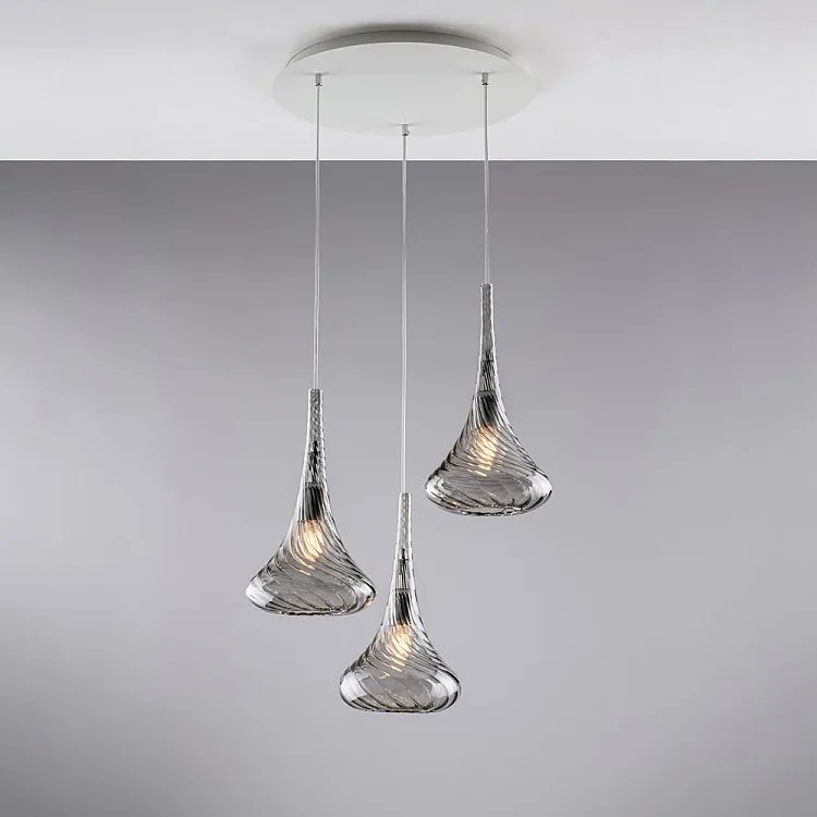 Lampa wisząca Nemesi z żelaza z szarym szkłem Pyrex 3 światła 141 Ø50 BL280-S3-GR