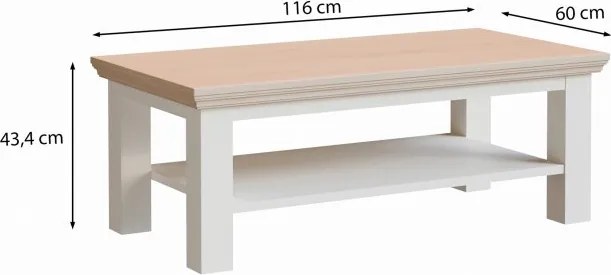 Prostokątna ława z półką Pontypool 5223, biały/dąb Riva