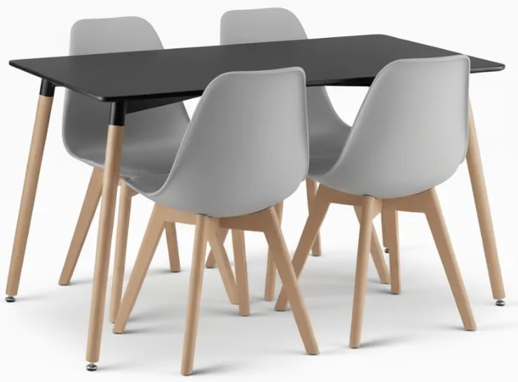 Zestaw jadalniany 1 + 4, czarny stół ADRIA 120x80 cm + szare krzesło KITO