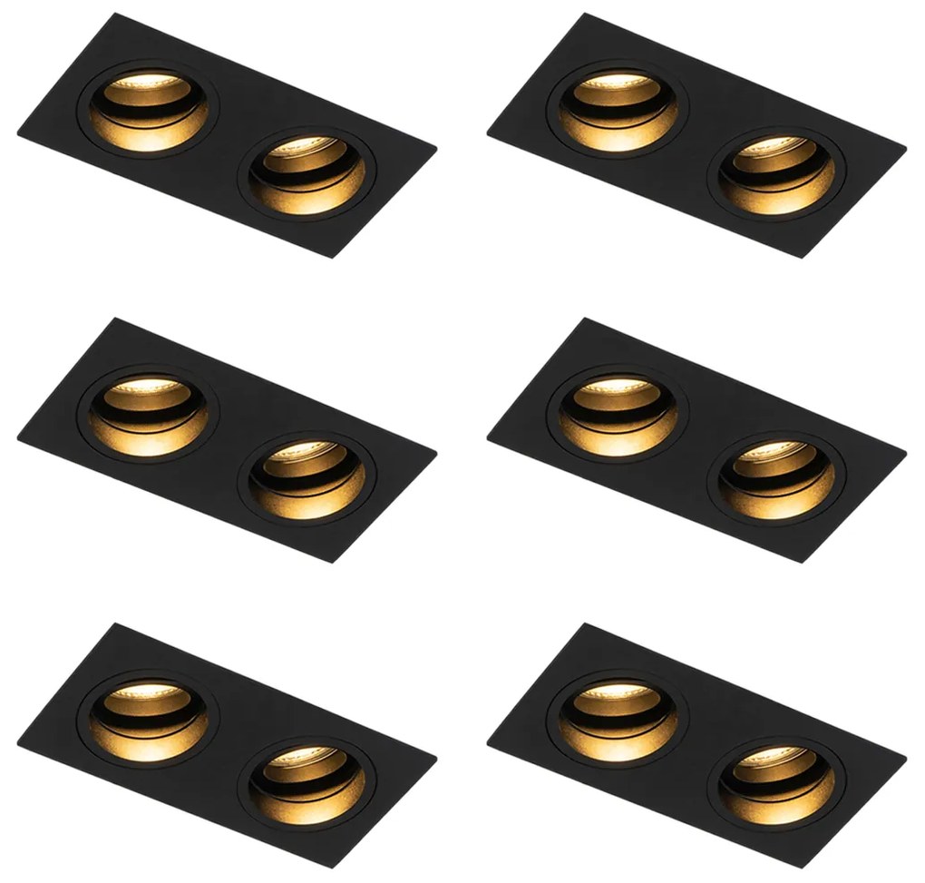 Zestaw 6 kwadratowych reflektorów wpuszczanych czarnych z regulacją, 2-punktowe - Chuck