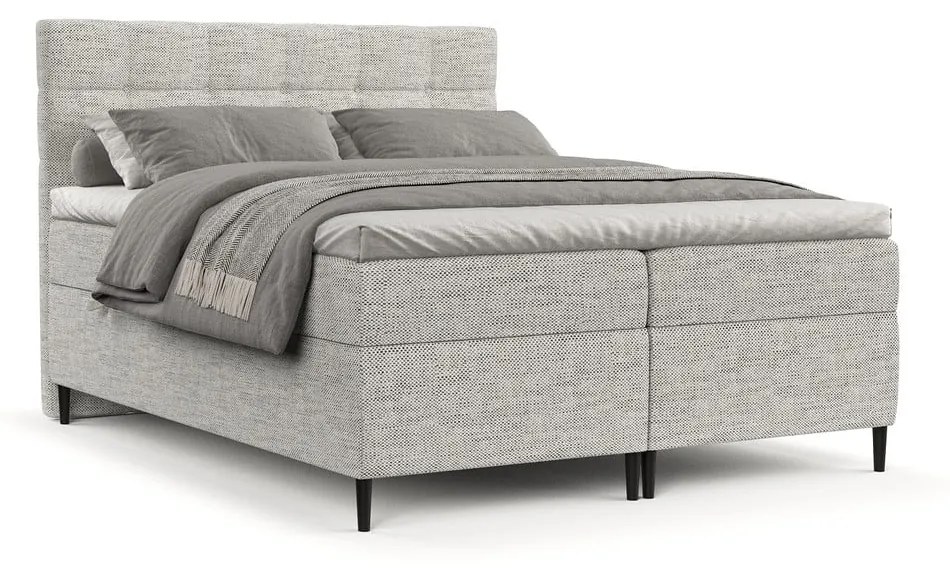 Jasnoszare łóżko boxspring ze schowkiem 160x200 cm Urbaneo – Maison de Rêve