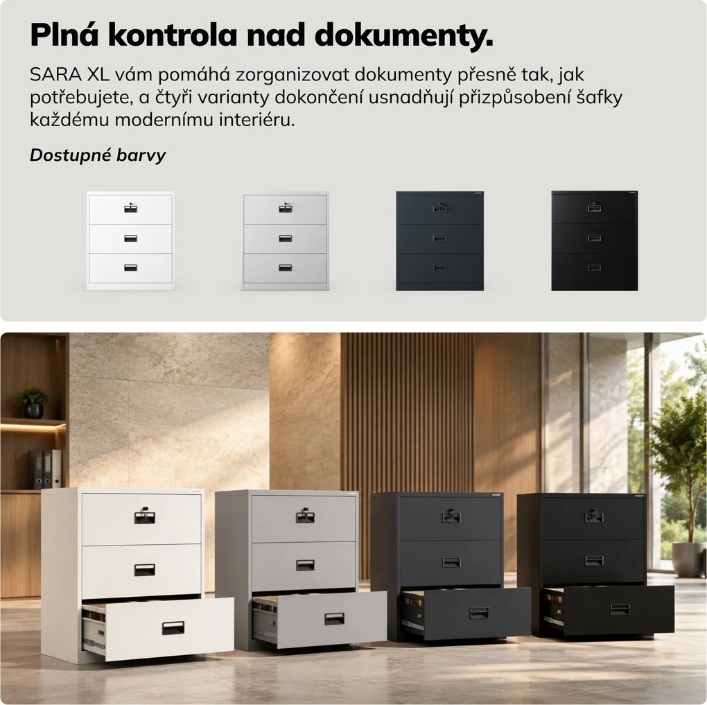 Szafa kartotekowa metalowa z 3 szufladami szara, 900x1020x600 mm: SARA XL V3