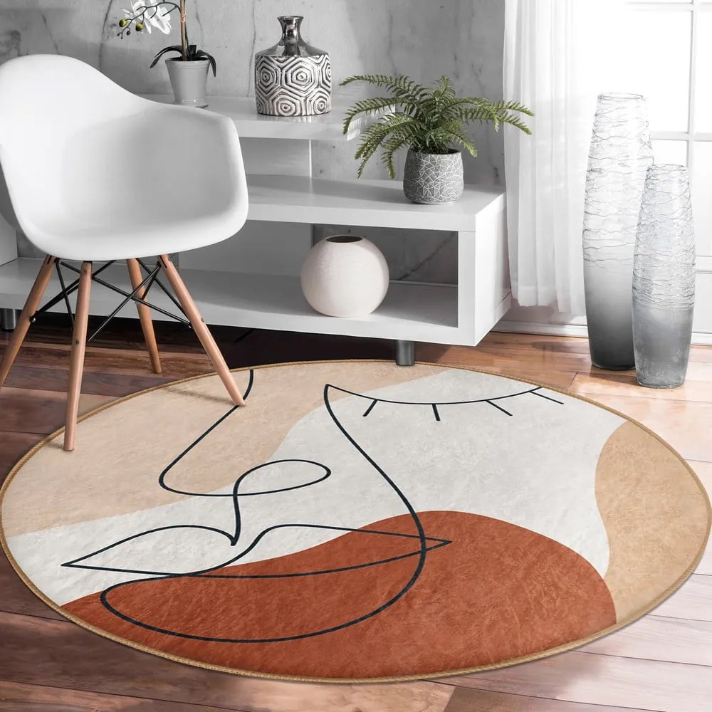 Ceglasty okrągły dywan odpowiedni do prania i robotów sprzątających ø 120 cm Comfort – Mila Home
