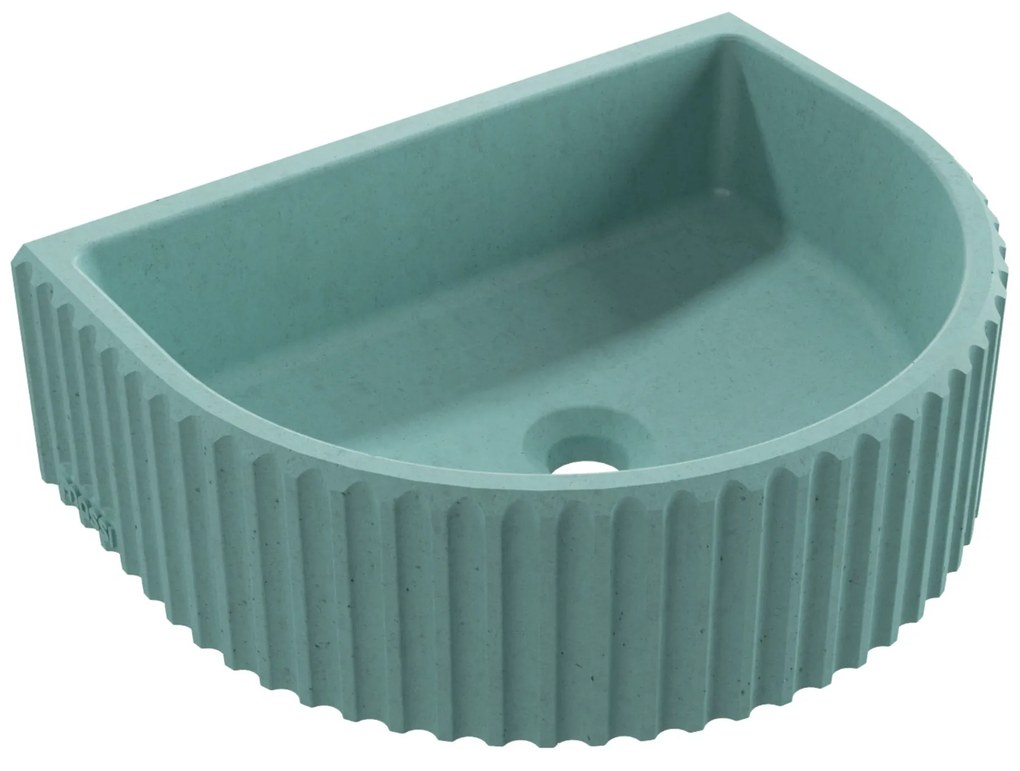 Umywalka betonowa podwieszana / nablatowa półokrągła bez otworu na baterię 45 x 36 cm MUSLIN | różne kolory : Kolor - Turkusowy, Typ montażu - podwieszana