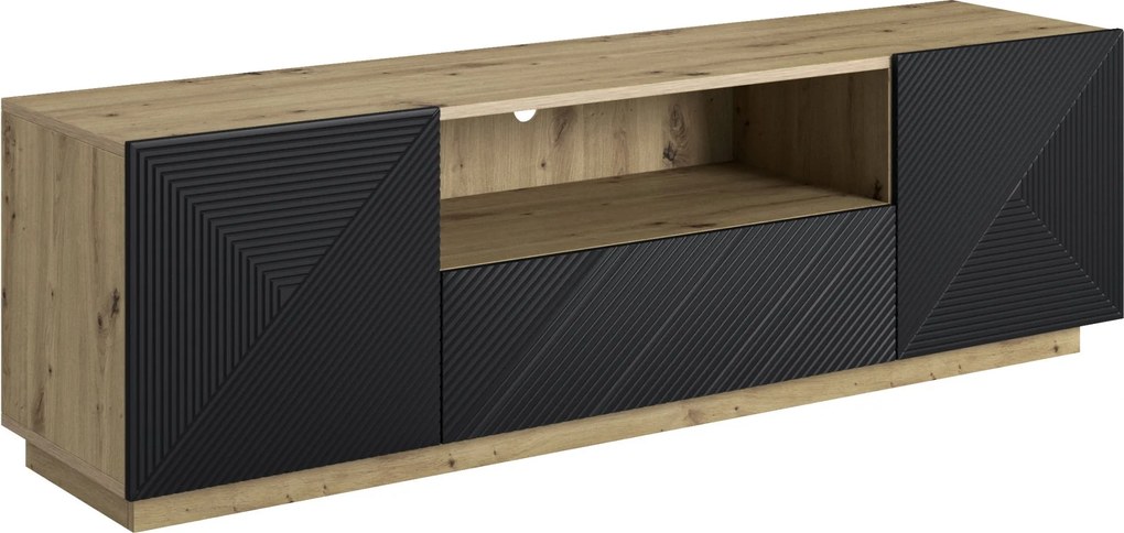 Szafka RTV Asha 167 cm z szufladą i wnęką - artisan / czarny mat