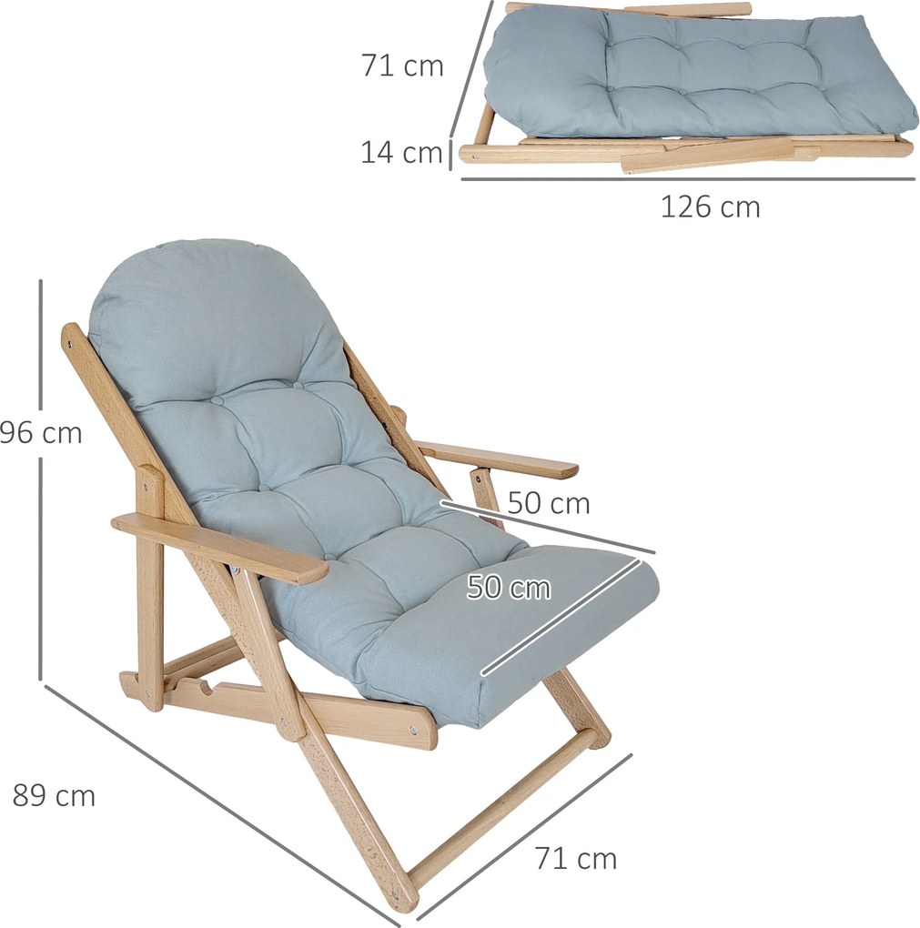 HOMCOM Fotel akcentowy, fotel relaksacyjny, regulowane oparcie, rama z drewna bukowego, do 120 kg, Jasnoszary