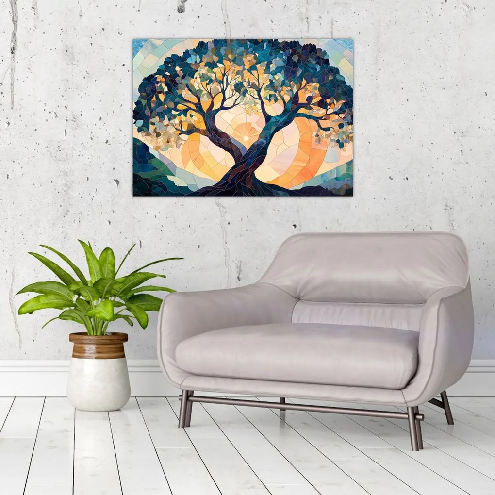 Obraz na szkle – Mozaika – słońce i drzewo II. (70x50 cm)