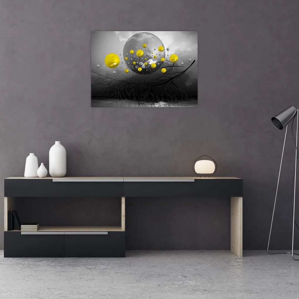 Obraz na szkle - żółte abstrakcyjne kule (70x50 cm)