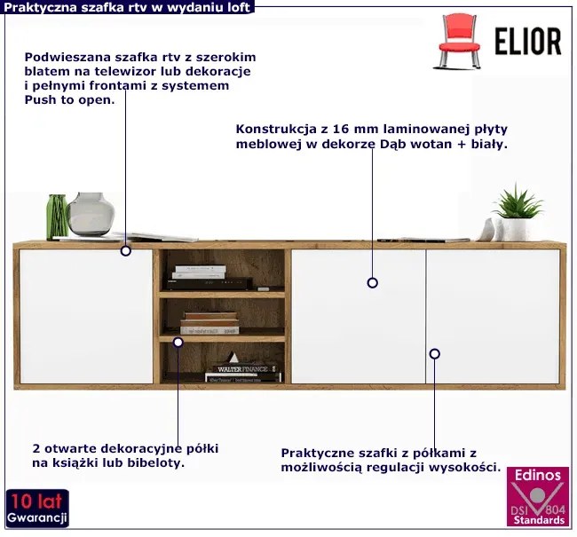 Wisząca szafka rtv dąb wotan + biały S1-C56
