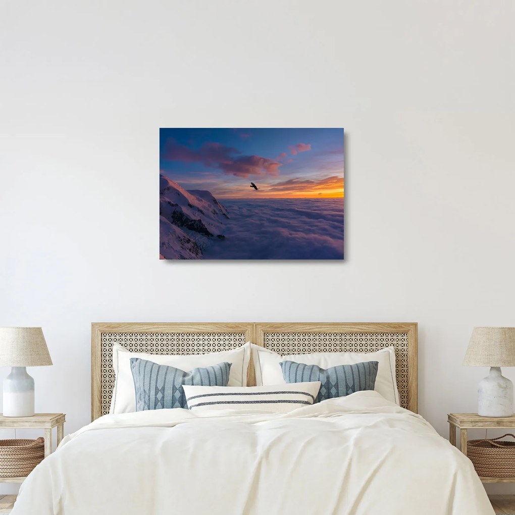 Obraz na szkle o zachodzie słońca, Mt. Blanc (70x50 cm)