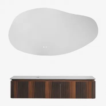 Zestaw Mebli Łazienkowych Z Drewna Lawenowego Ciemna Czerń & Without Sink & Nieregularna Dioda Led I Funkcja Przeciwmgielna 140 X 75 Cm Riben - Sklum