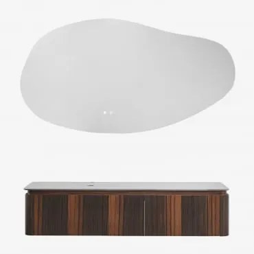Zestaw Wiszących Mebli Łazienkowych 160x55 Cm Z Drewna Lavena Ciemna Czerń & Nieregularna Dioda Led I Funkcja Przeciwmgielna 140 X 75 Cm Riben - Sklum