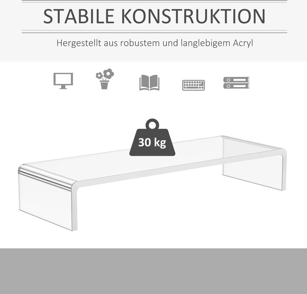 HOMCOM Podstawka pod monitor TV akrylowa przezroczysta elegancka 53x19x9cm | Aosom PL