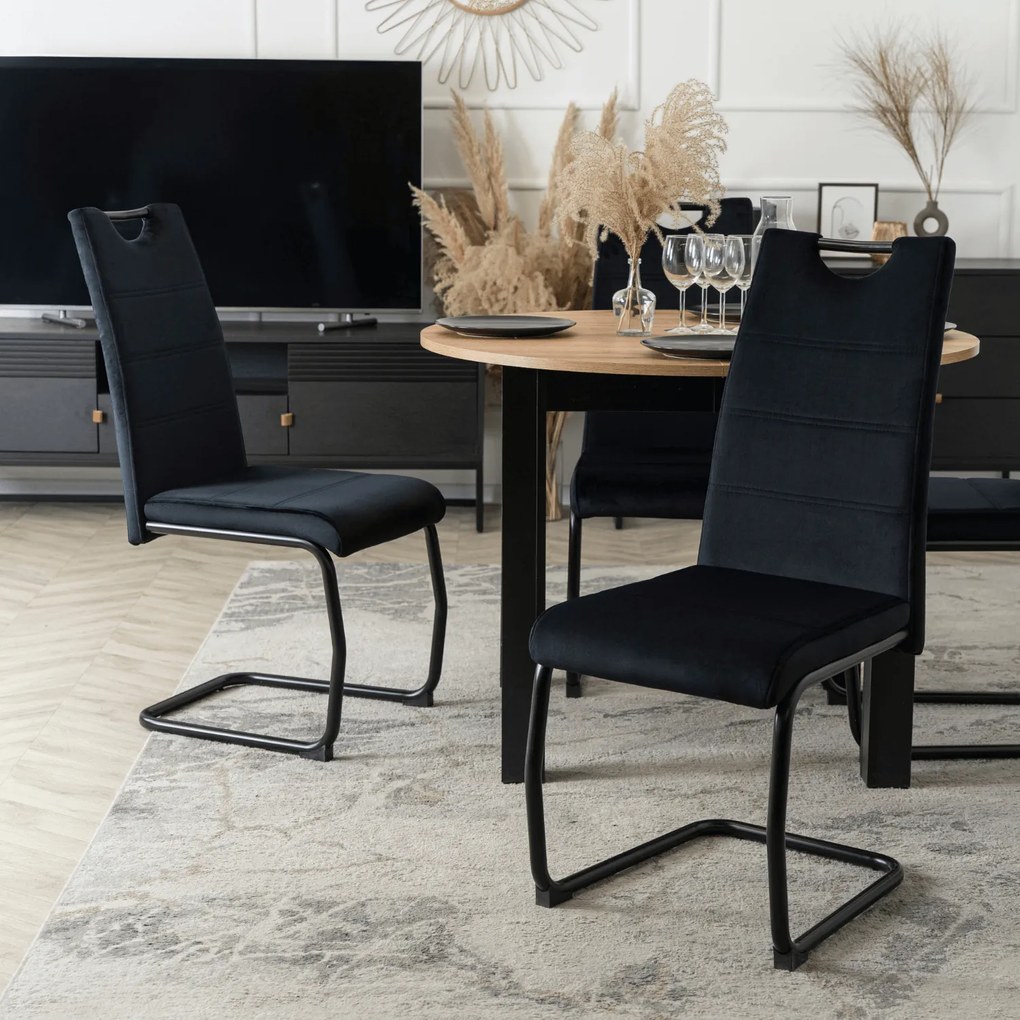Krzesło Tapicerowane LOPEZ Czarne Na Płozach Welurowe Nowoczesne