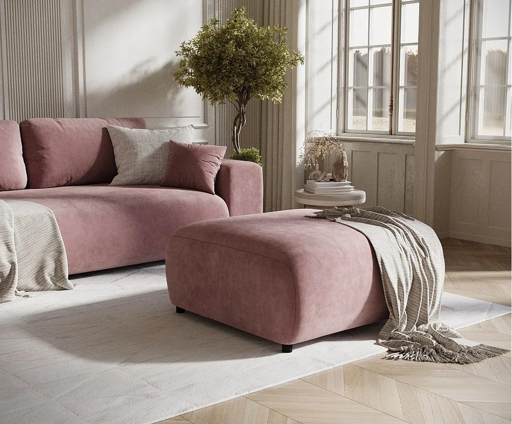 Puf w tkaninie welwetowej Zanzibar - 88x88 cm - różowy