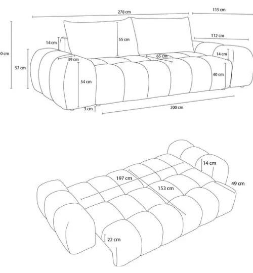 Ciemnoszara rozkładana/ze schowkiem sofa z tkaniny szenilowej 278 cm Everest – Bobochic Paris