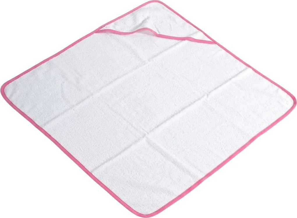 Ręcznik kąpielowy dziecięcy z kapturem BABY 75x75 cm, biały/różowy