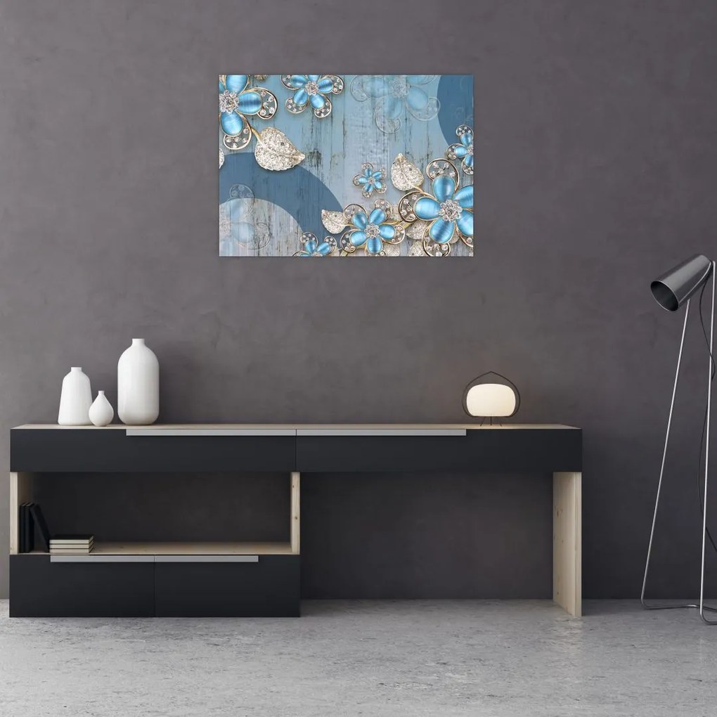 Obraz na szkle - Niebieskie kwiaty (70x50 cm)