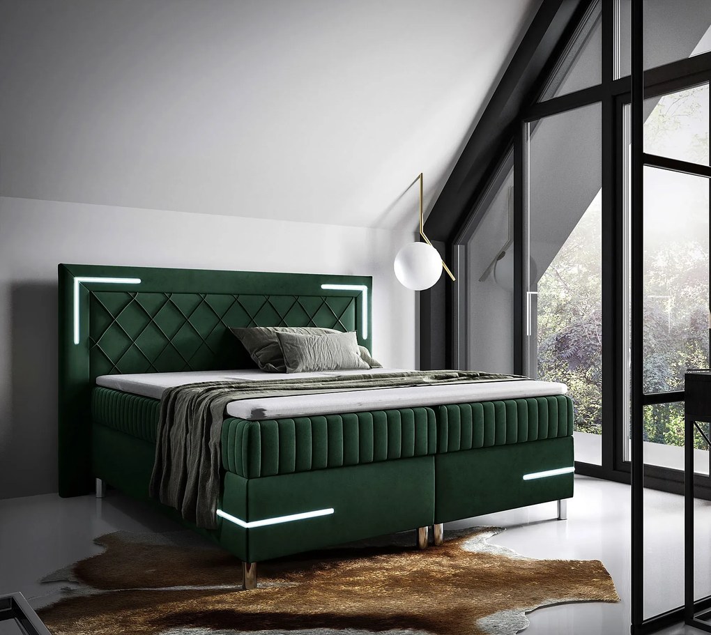 Zielone pikowane łóżko kontynentalne 5 rozmiarów H0-N73