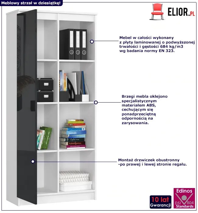 Regał z drzwiczkami na dokumenty biały + grafit połysk L1-G36