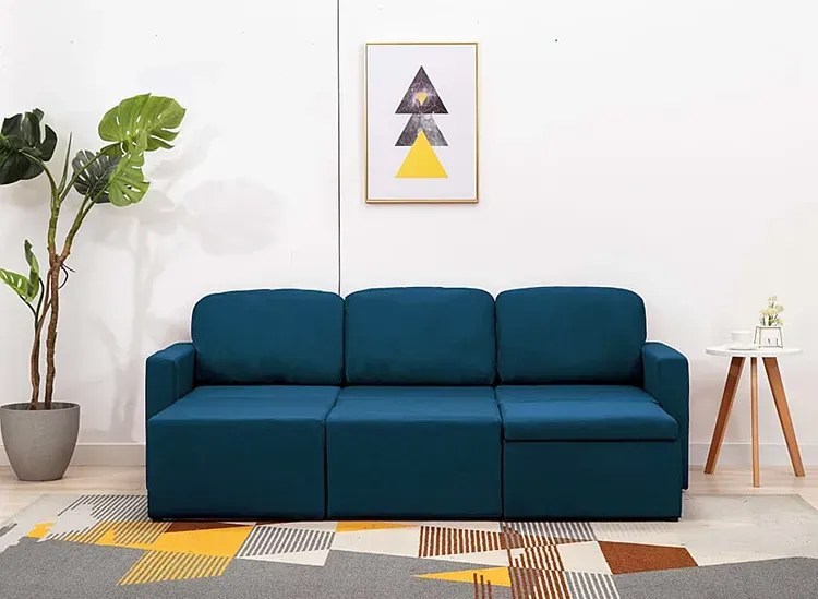 Rozkładana sofa modułowa niebieska tkanina - Odi 4Q