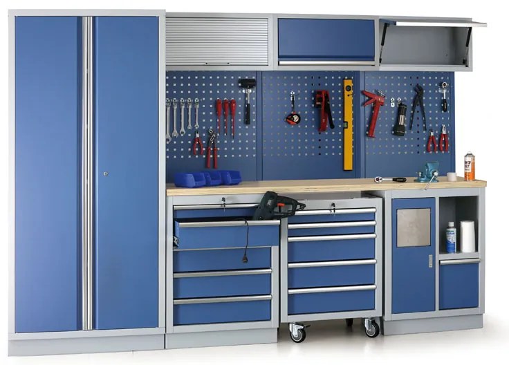 Szafka warsztatowa z koszem na śmieci do blatu EXPERT, 680 x 455 x 910 mm, niebieski