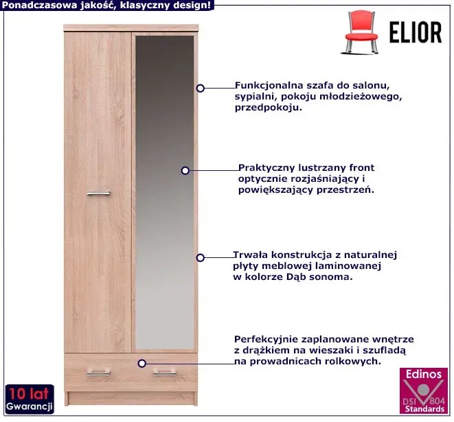 Szafa na ubrania z lustrem dąb sonoma Wajos 6X