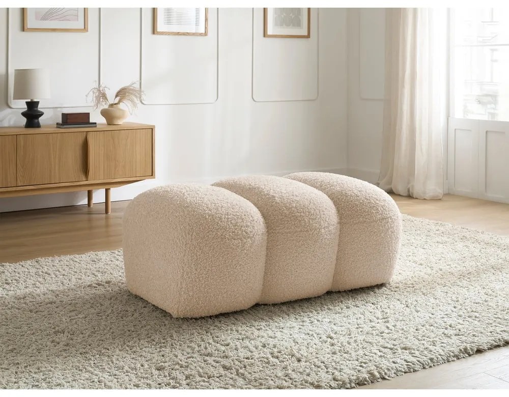 Beżowy podnóżek z materiału bouclé Hippolyte – Bobochic Paris
