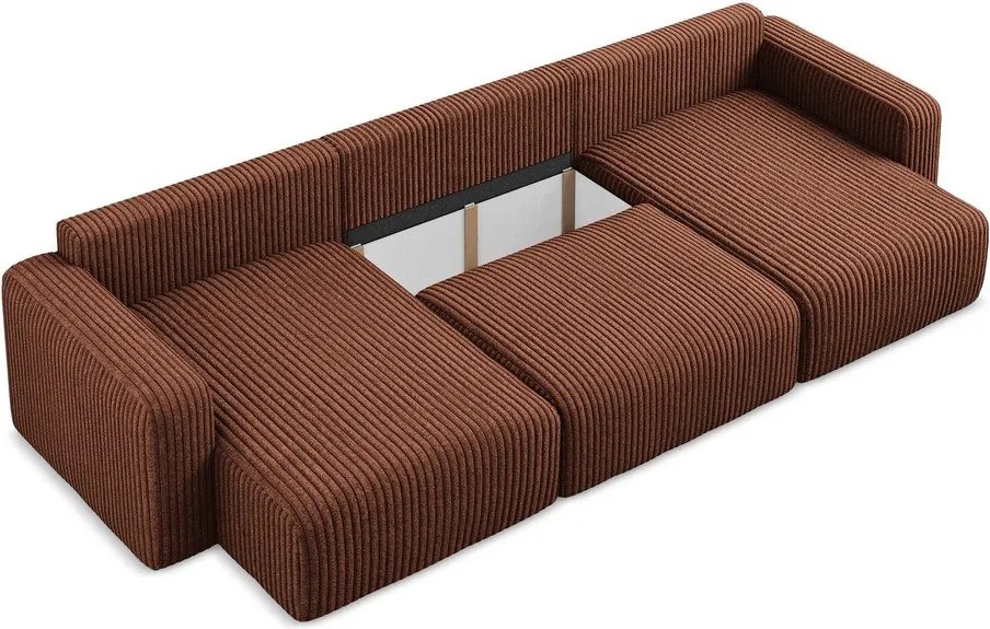 Sztruksowy rozkładany narożnik ze schowkiem (w kształcie litery U) w kolorze terakoty Kona – Makamii