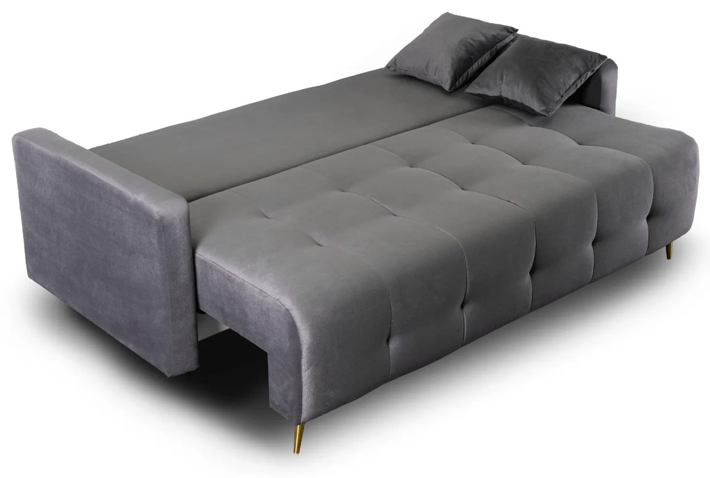 Sofa z Funkcją Spania SEUL Rozkładana Dwuosobowa Welurowa Szara Nowoczesna do Salonu