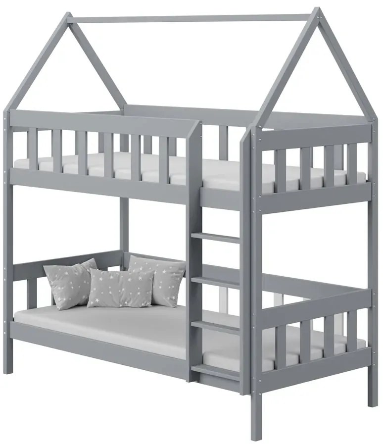 Szare piętrowe łóżko dziecięce domek dwuosobowe - Varcon 3X 200x90 cm