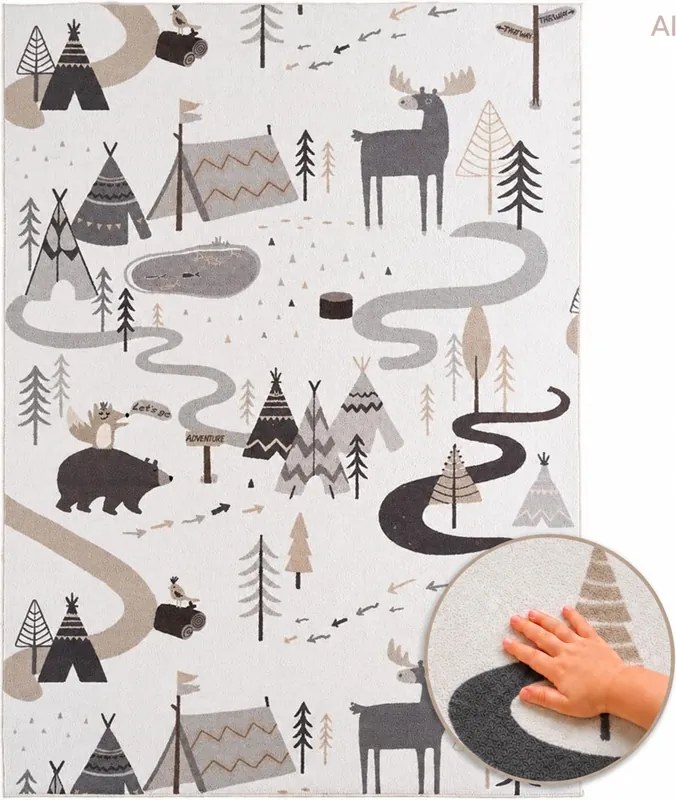 Dywan dziecięcy Coco Tipi Leśna Przygoda kremowy 200 cm x 290 cm