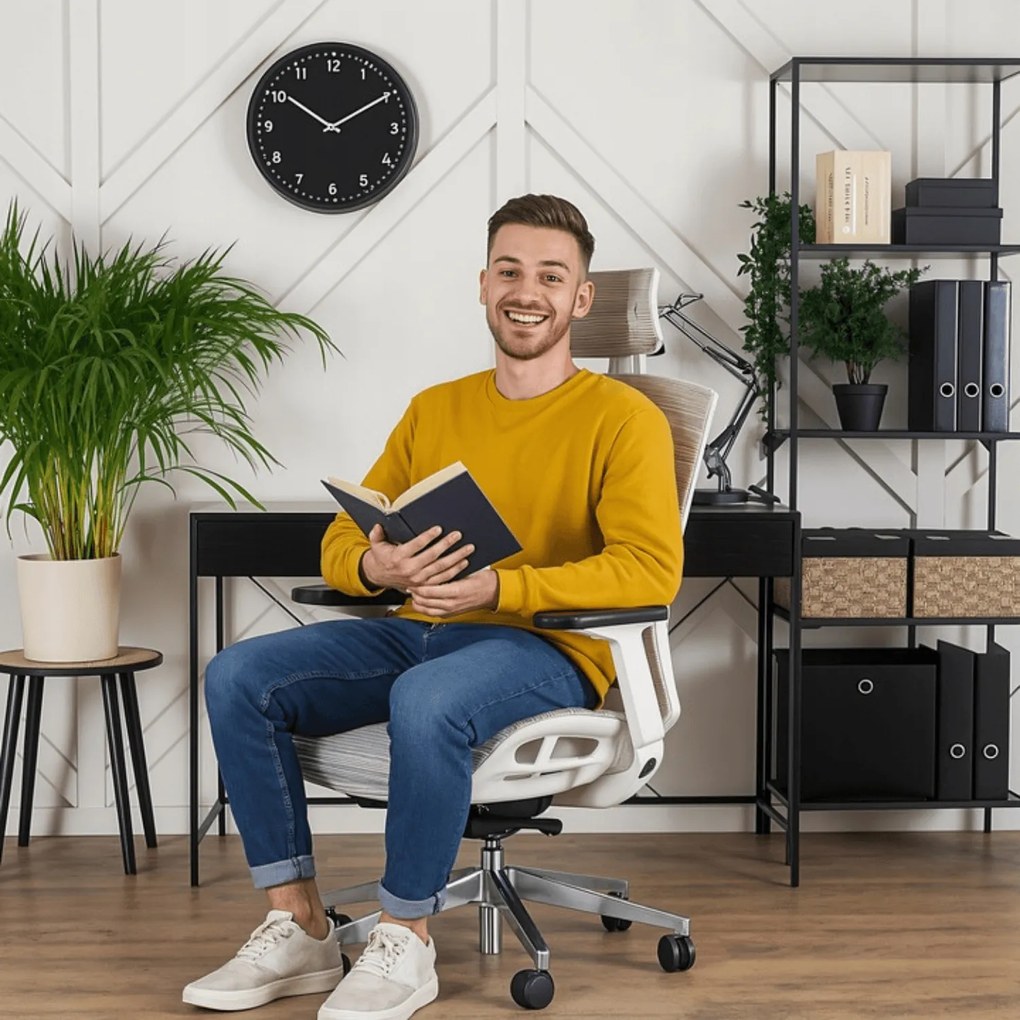 Fotel Biurowy Ergonomiczny Obrotowy SKY Beżowy Nowoczesny