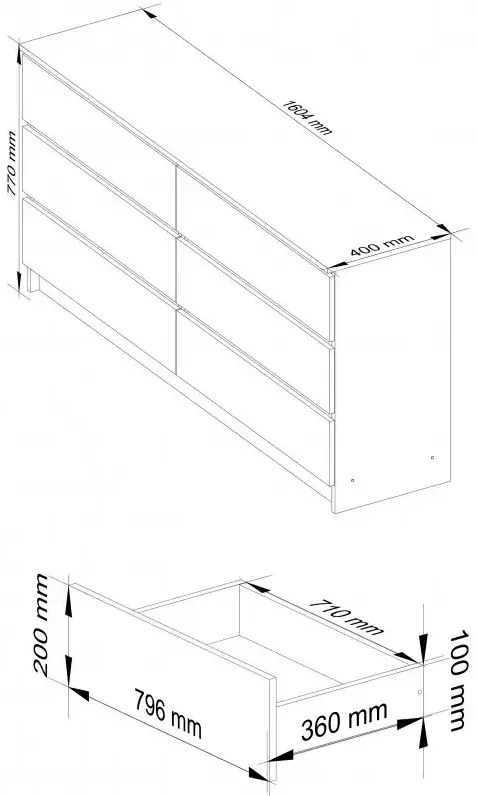 Komoda w połysku z gładkim frontem biały + metalik - Olin 4X