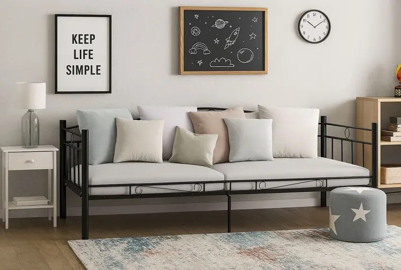 Czarne metalowe łóżko jednoosobowe 90x200 cm B5-K69