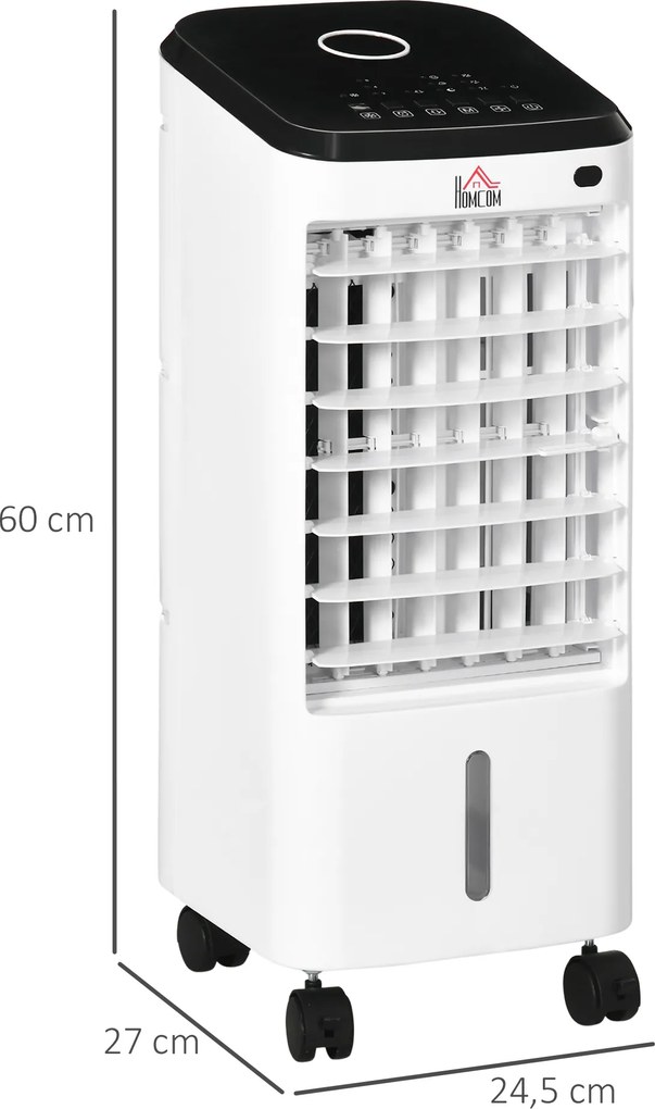 HOMCOM Min-Klimatyzator Klimatyzator Przenośny do pomieszczeń, 3 tryby, funkcja czasomierza, 24,5 cm x 27 cm x 60 cm, Kremowy + Czarny