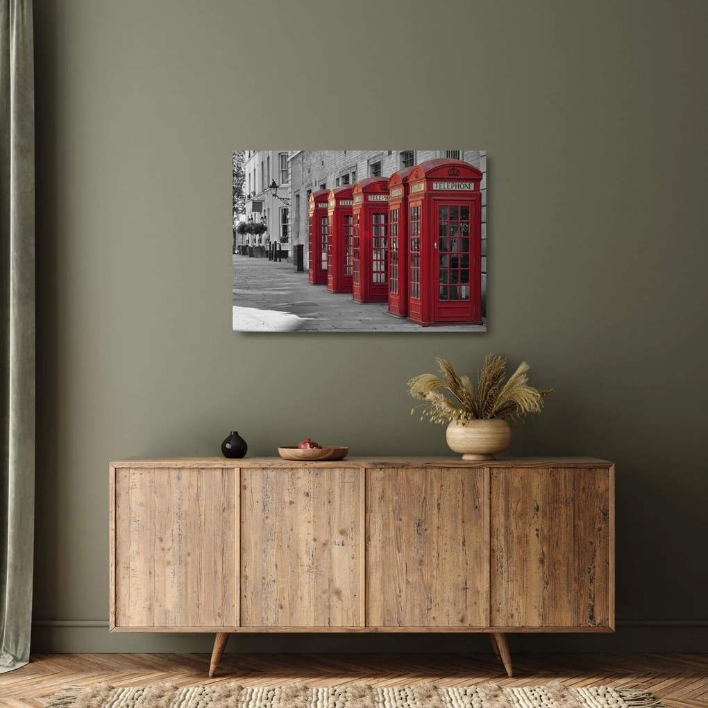 Obraz na szkle - Budki telefoniczne w Londynie (70x50 cm)