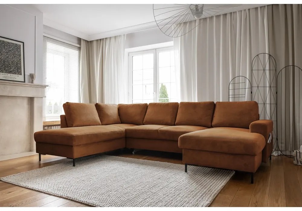 Pomarańczowobrązowy sztruksowy rozkładany narożnik (lewostronny) Lofty Lilly – Miuform