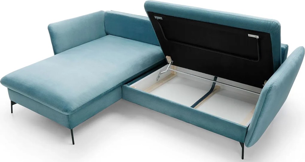 Błękitny welurowy narożnik z funkcją spania H9-C92