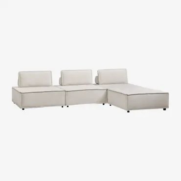 3-częściowa Modułowa Sofa I Pufa W Tkaninie Vermont Tkaniny Beżowy Krem - Sklum