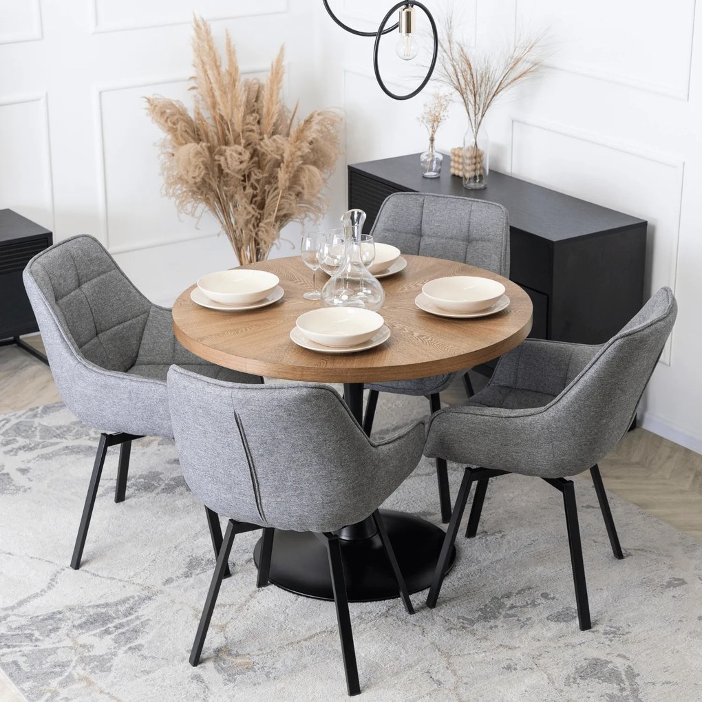 Stół Okrągły LINO 100 cm Orzech/Czarny Nowoczesny Loft
