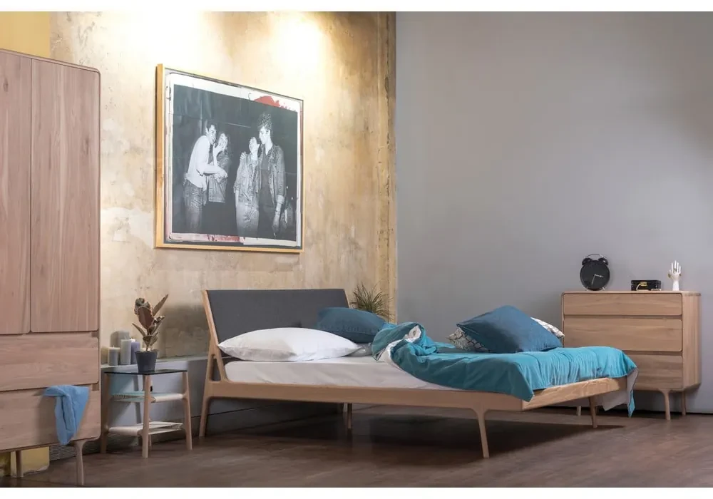 Szare/naturalne łóżko dwuosobowe z litego drewna dębowego 180x200 cm Fawn – Gazzda